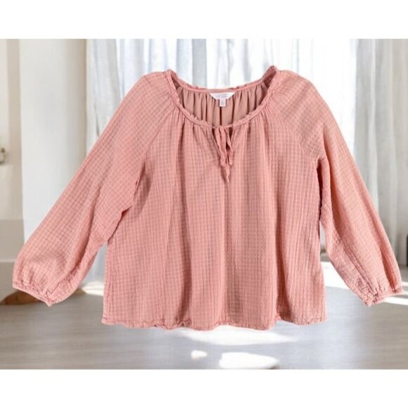 Lauren Conrad Womens Top XL Soft Peach Textured Long Sleeve Boho Peasant Style - Picture 5 of 10